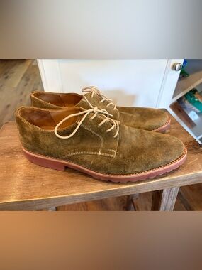 Alan Payne Derby Dress Shoes Size 11 US Buck Suede Olive Green PRISTINE